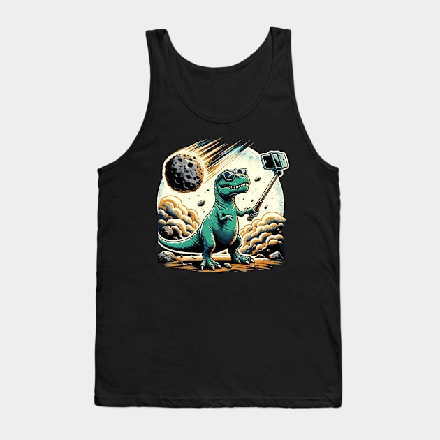 Dinosaur T-Rex Selfie Novelty Funny Dinosaur Tank Top by KsuAnn